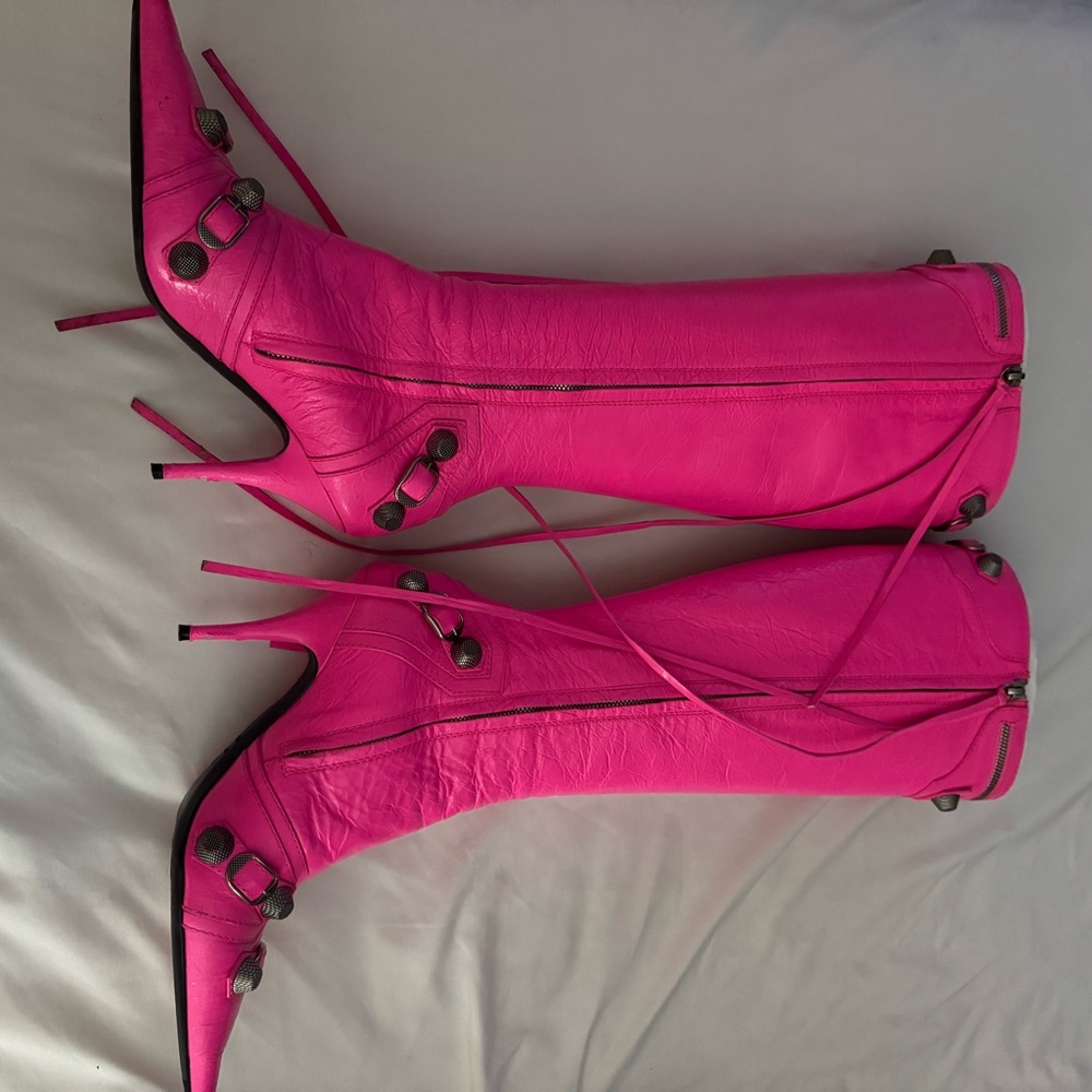 Balenciaga Neon Pink Heeled Boots - Picture 2 of 5